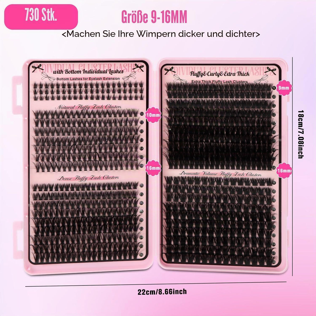 Wimpern Extensions Set 730pcs – Cluster Lashes mit Kleber & Pinzette