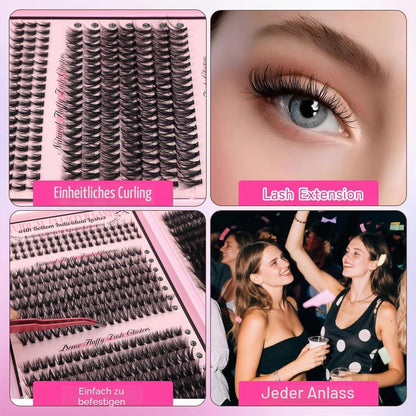 Wimpern Extensions Set 730pcs – Cluster Lashes mit Kleber & Pinzette