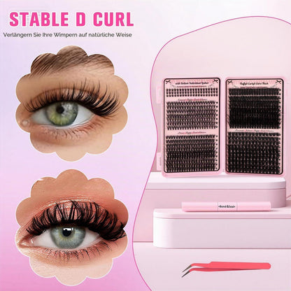 Wimpern Extensions Set 730pcs – Cluster Lashes mit Kleber & Pinzette