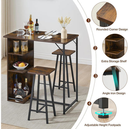 Litake Bartisch Set mit 2 Barhockern – Industrie-Stil Braun