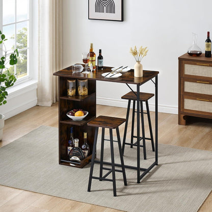 Litake Bartisch Set mit 2 Barhockern – Industrie-Stil Braun
