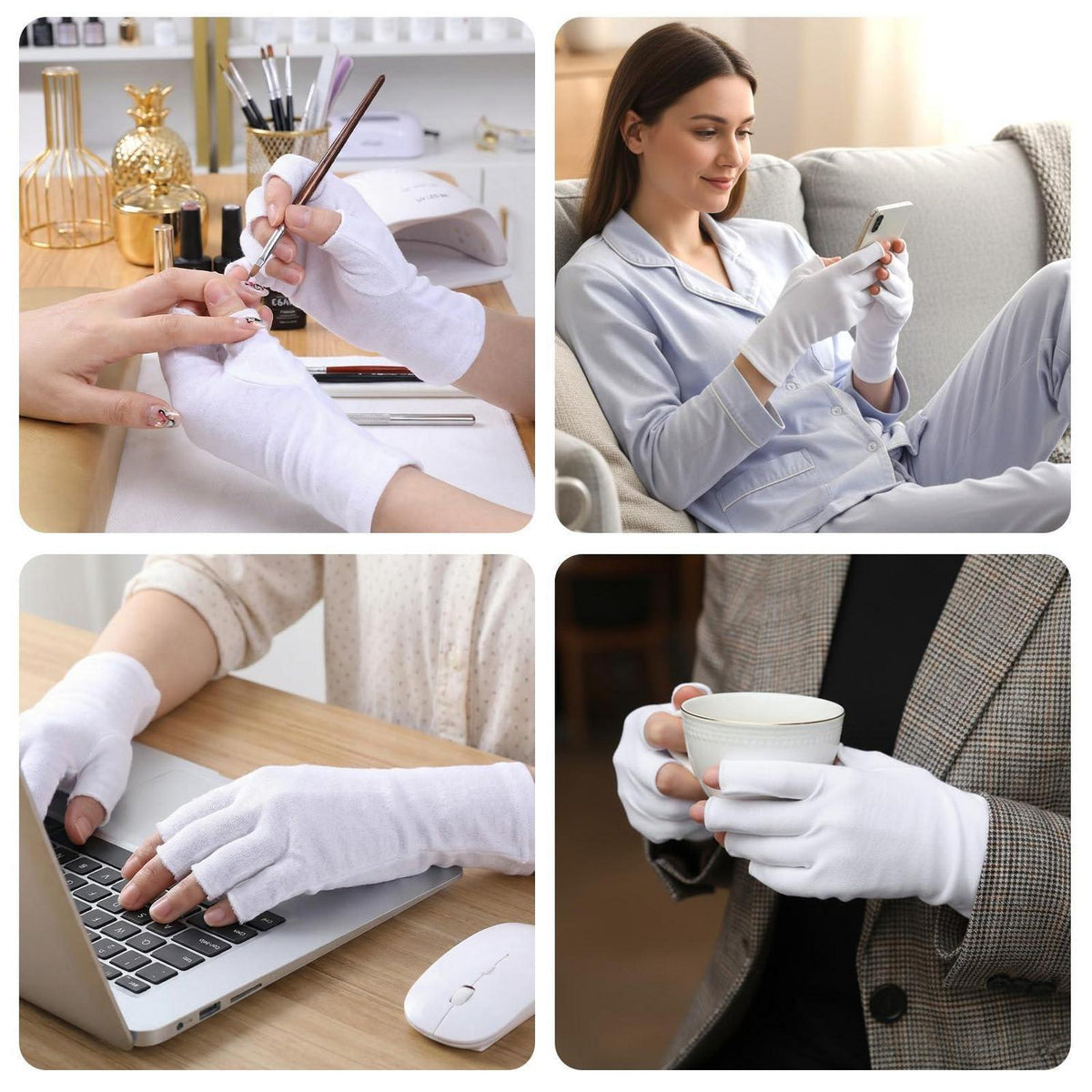 4 Paar Fingerlose Baumwollhandschuhe 23cm