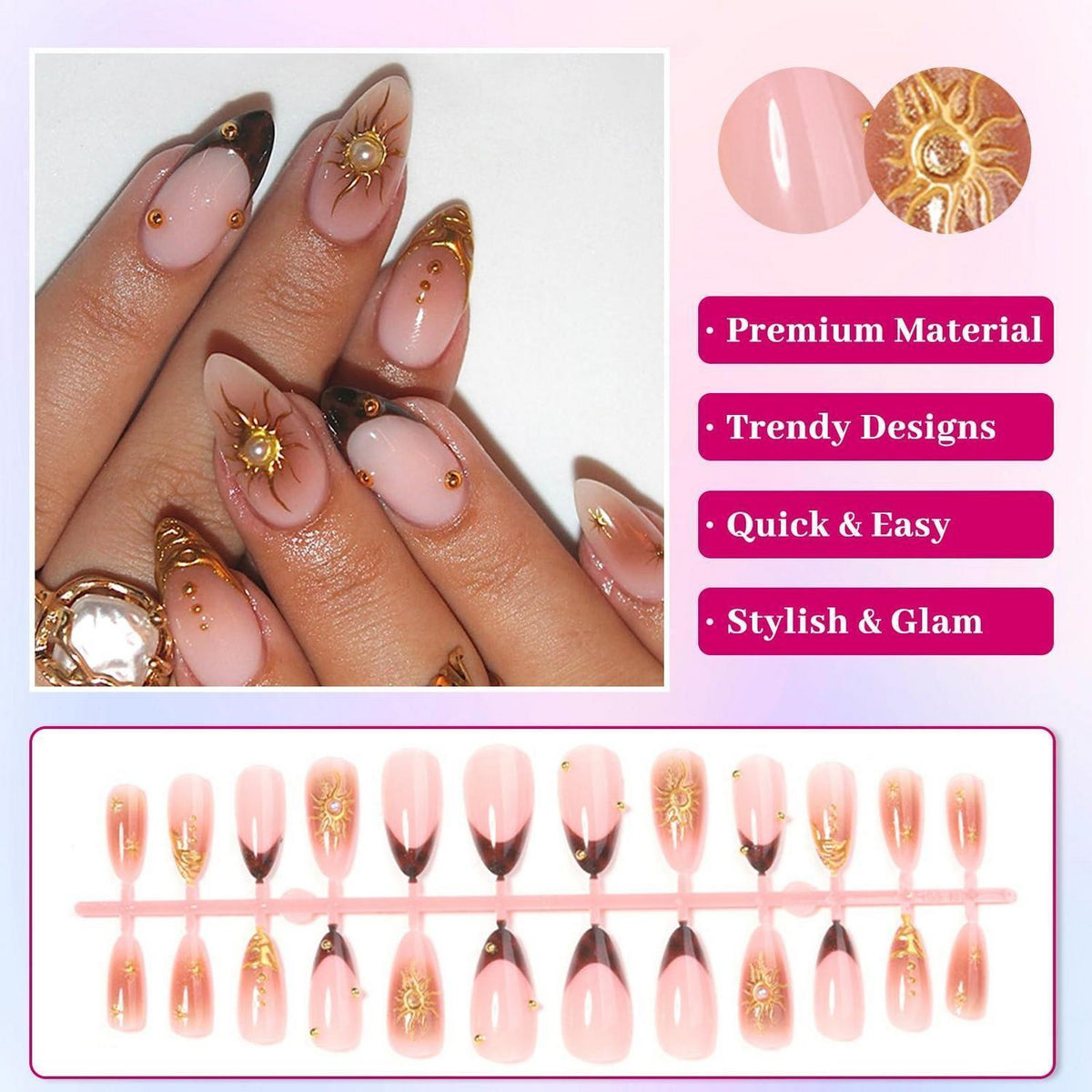 Press on Nails Mandel Nude Rosa mit Gold Stern