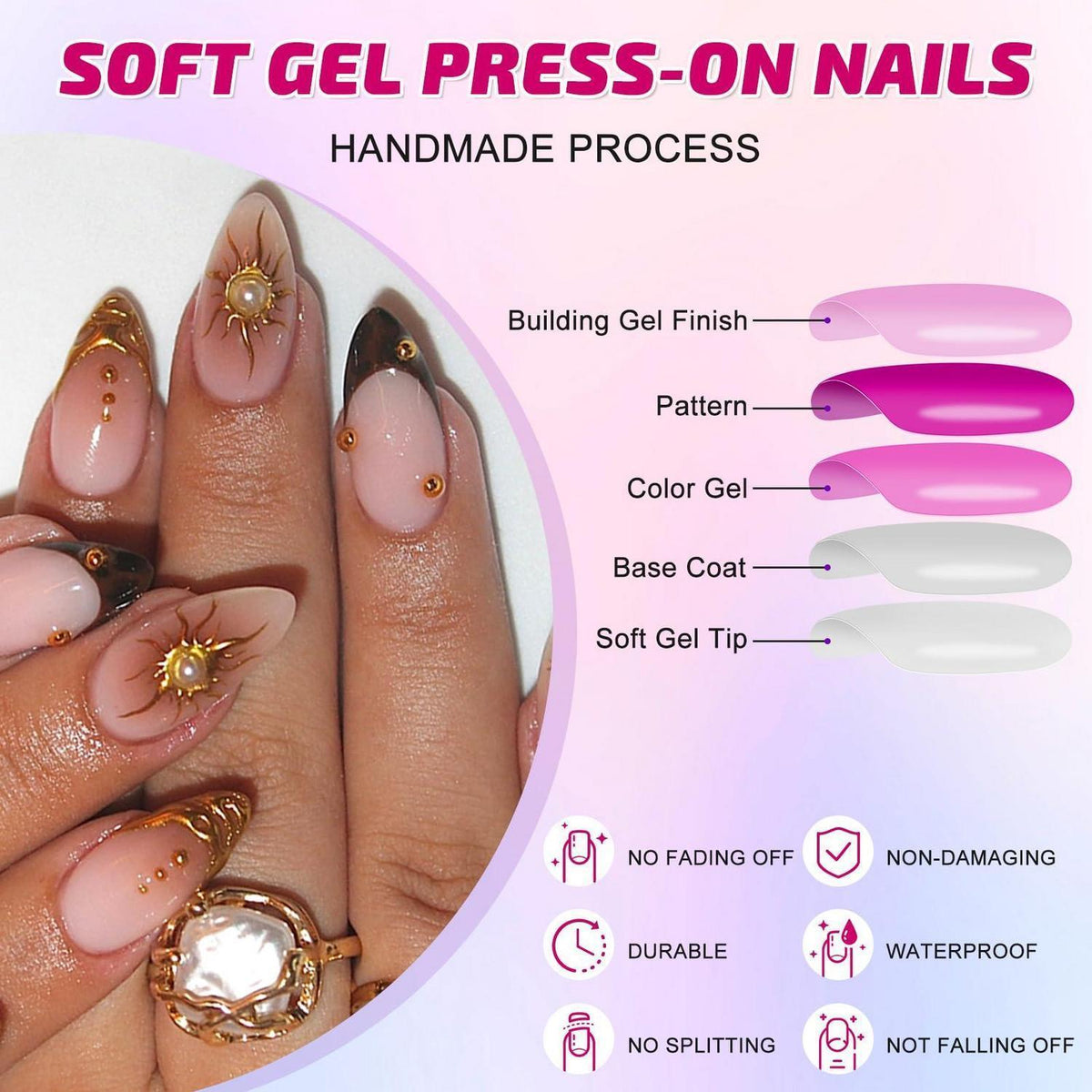 Press on Nails Mandel Nude Rosa mit Gold Stern