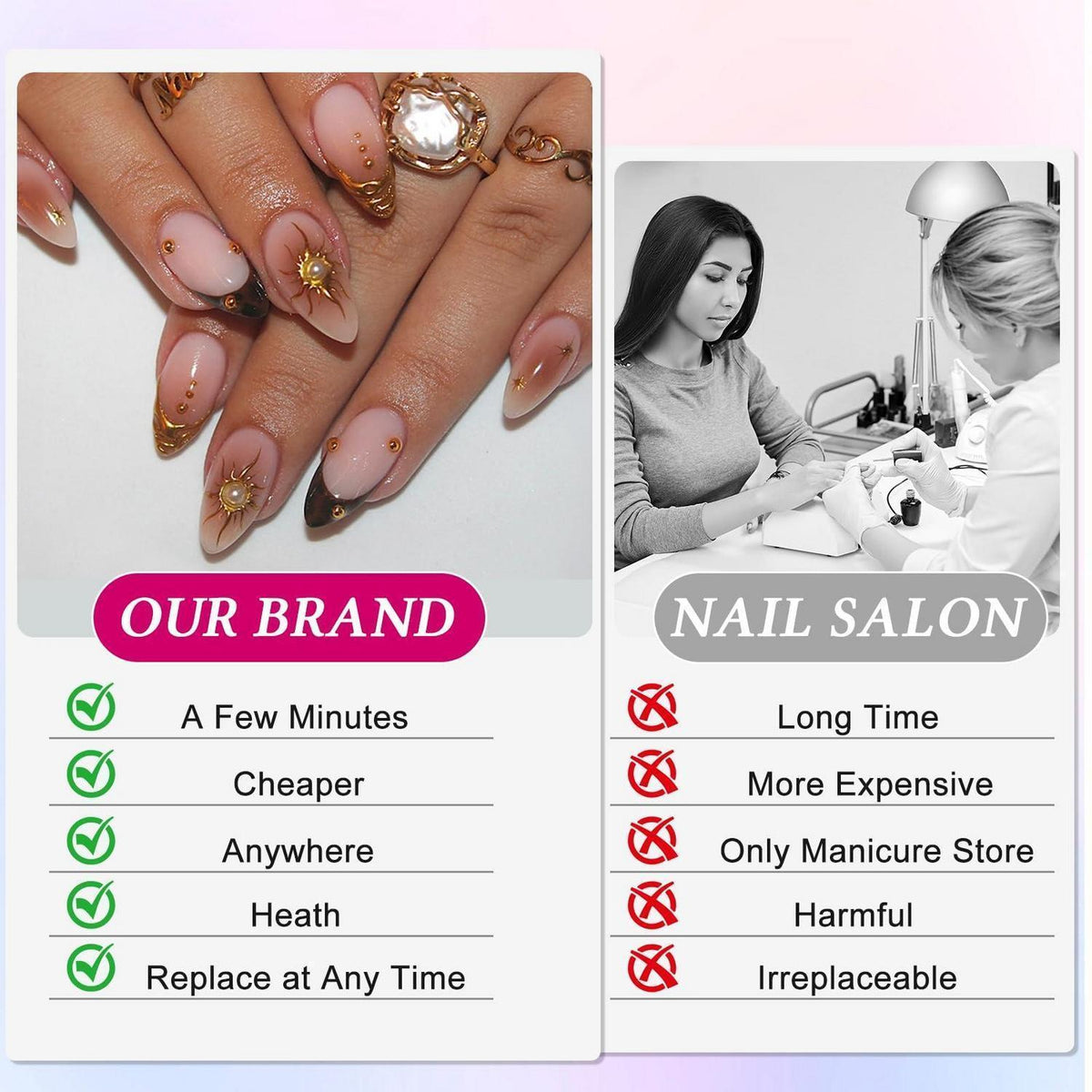 Press on Nails Mandel Nude Rosa mit Gold Stern