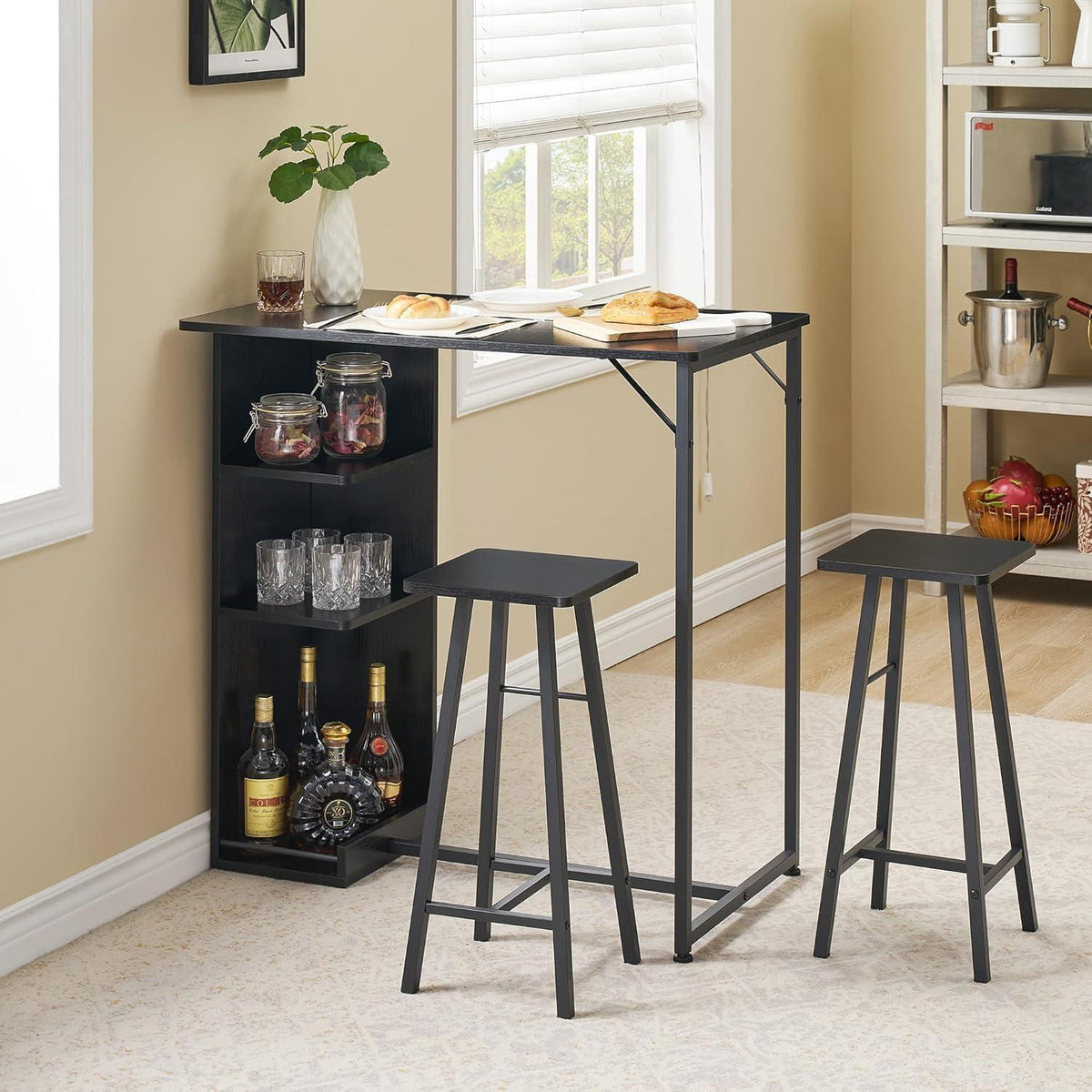 Litake Bartisch Set mit 2 Barhockern – Industrie-Stil