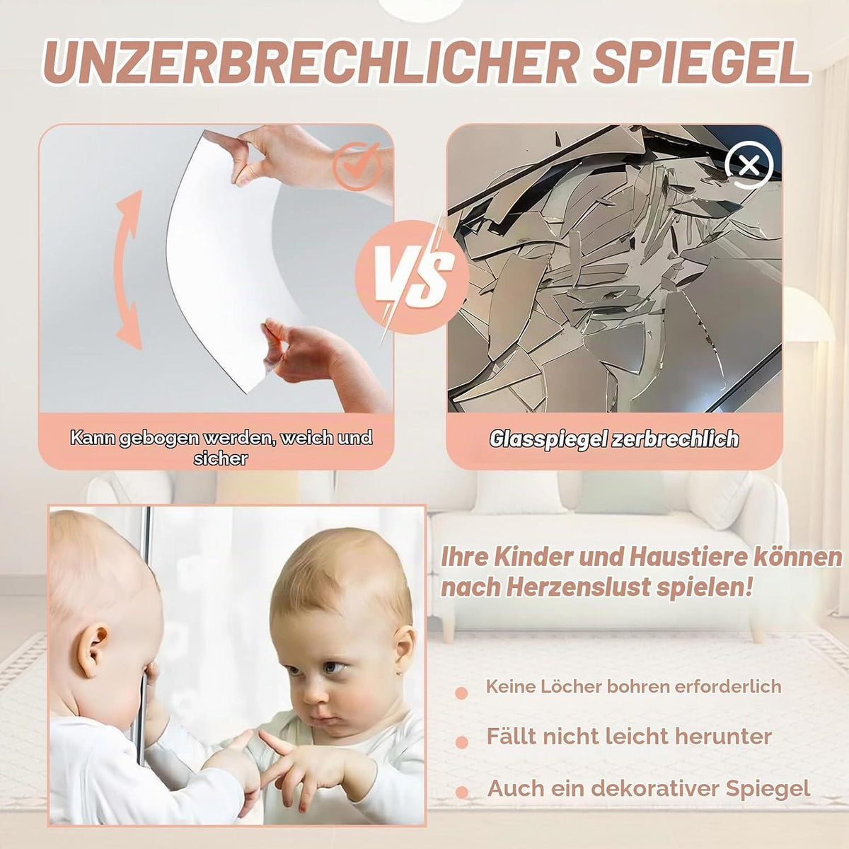 Acryl Wandspiegel Set 4er – Dekorativer Raumvergrößerer