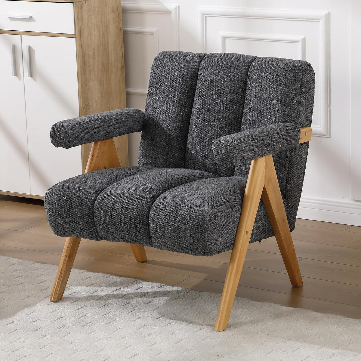Chenille Loungesessel Grau – Modern & Bequem
