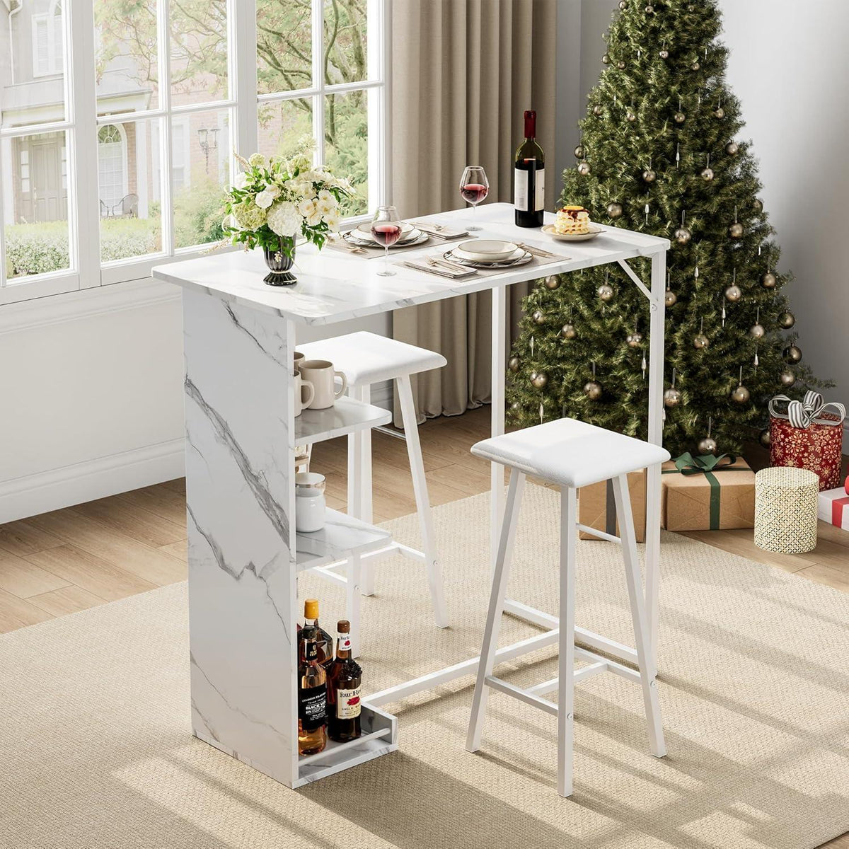 Litake Bartisch Set mit Barhocker – Industrie-Stil Weiß