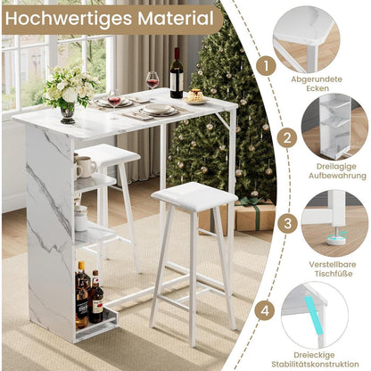 Litake Bartisch Set mit Barhocker – Industrie-Stil Weiß