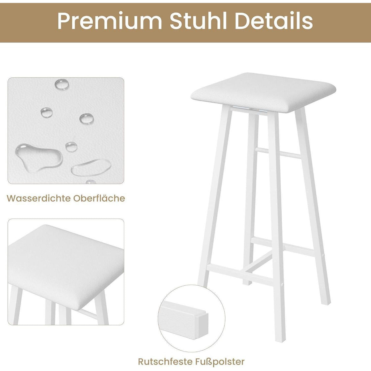 Litake Bartisch Set mit Barhocker – Industrie-Stil Weiß