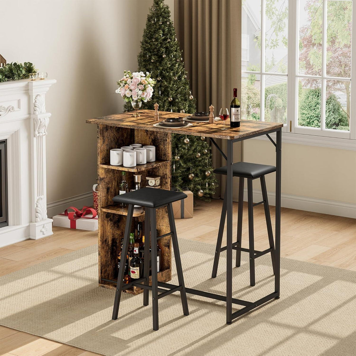 Litake Bartisch Set mit Hockern – Industrie-Stil für Küche & Bar