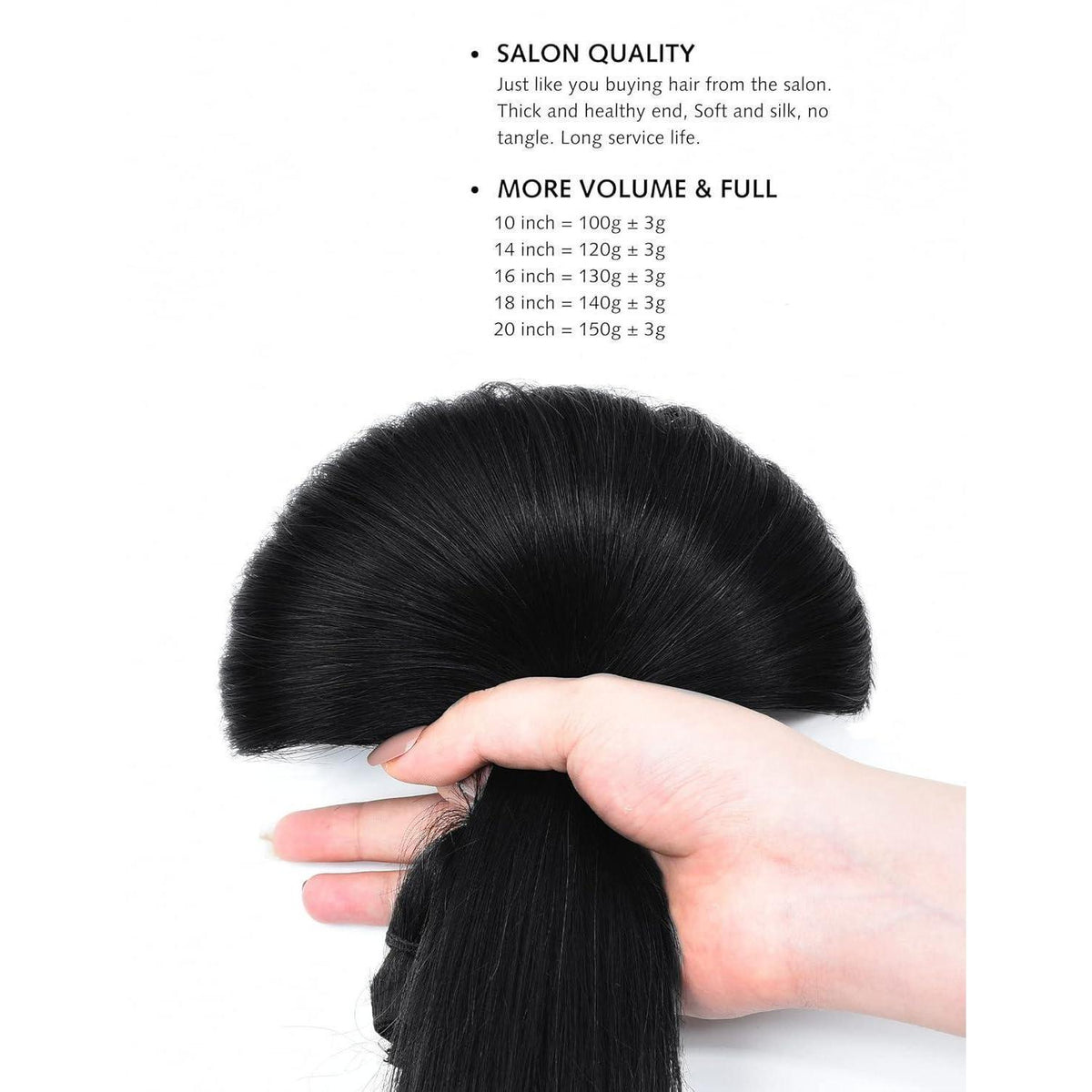 Echthaar Clip-in Extensions – 100g, 10 Zoll, Schwarz