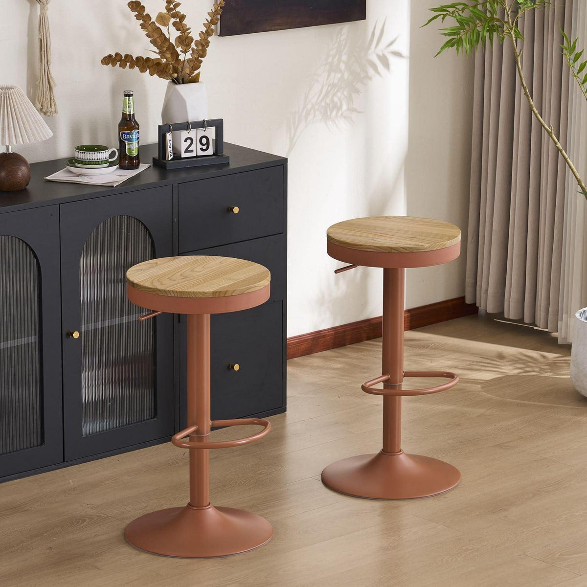 YOUNIKE Barhocker 2er Set Holz, Höhenverstellbar & Schwenkbar