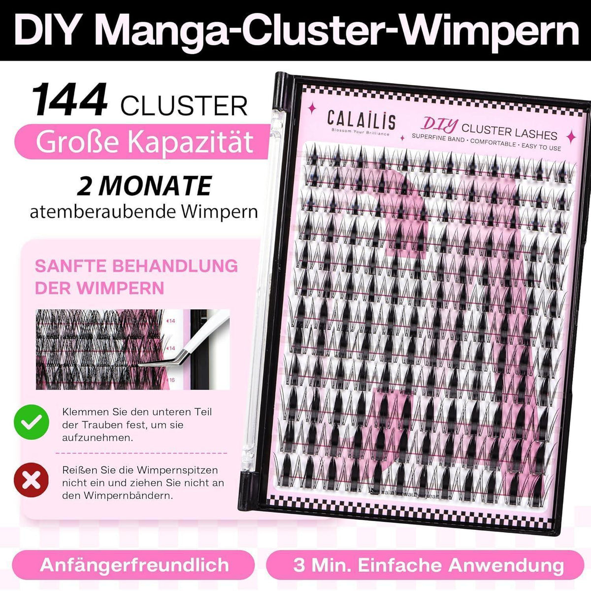 Manga Lashes – 144 Stück D Curl für Volumen-Look