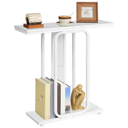 Weißer Konsolentisch mit geometrischem Gestell – Flurtisch & Sideboard