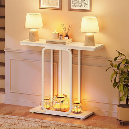 Weißer Konsolentisch mit geometrischem Gestell – Flurtisch & Sideboard