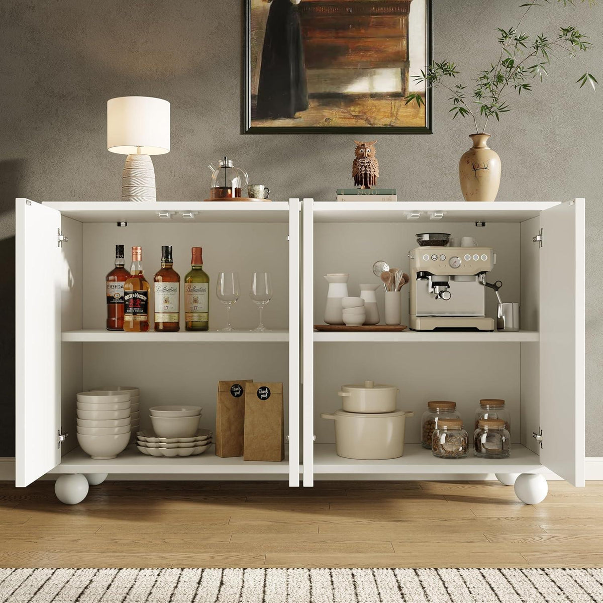 Weißes Sideboard mit Stauraum & Schubladen – 120x35x71 cm