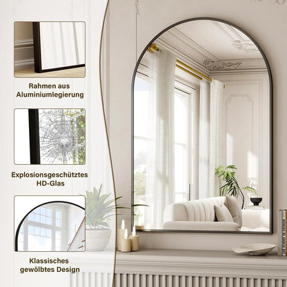 Bogen Wandspiegel 120x80cm Aluminium Schwarz – Badezimmer Spiegel