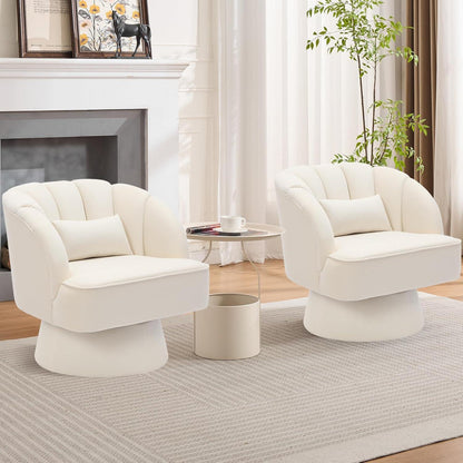 Moderner Drehsessel mit Samtbezug & gestreifter Rückenlehne – Beige