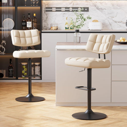 Barhocker Set 3er – Höhenverstellbar, Beige in Lederoptik