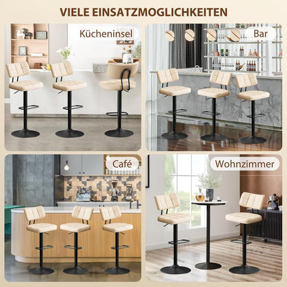 Barhocker Set 3er – Höhenverstellbar, Beige in Lederoptik