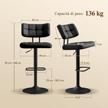 Barhocker Set 3er – Höhenverstellbar, Schwarz in Lederoptik