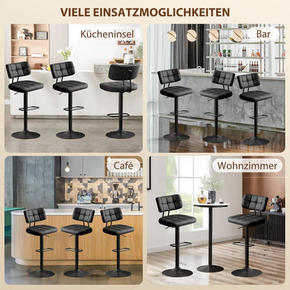 Barhocker Set 3er – Höhenverstellbar, Schwarz in Lederoptik
