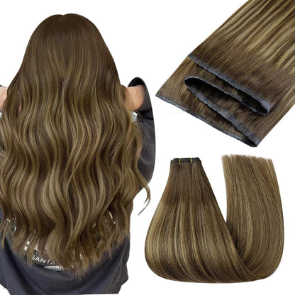 Echthaar Butterfly Tressen Balayage Braun Ombre Blond