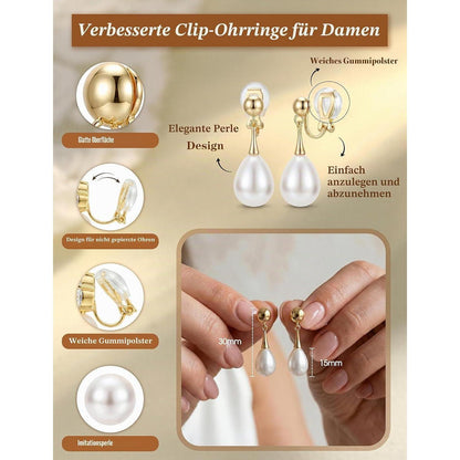 Ohrclips Damen 14K Gold Perlen Zirkonia Ohne Ohrlöcher