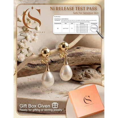 Ohrclips Damen 14K Gold Perlen Zirkonia Ohne Ohrlöcher