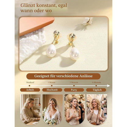 Ohrclips Damen 14K Gold Perlen Zirkonia Ohne Ohrlöcher