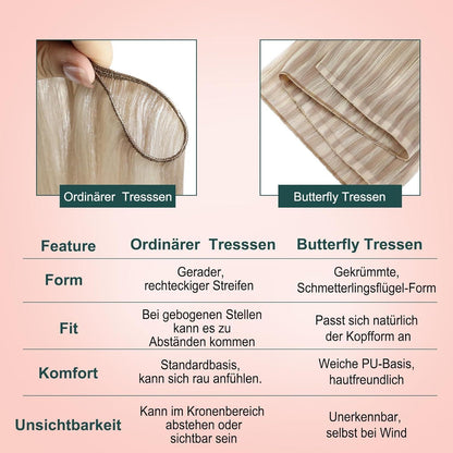 Blond Butterfly Tressen Echthaar Haarverlängerung 40cm