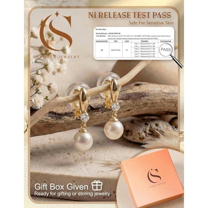 Ohrclips Damen 14K Gold Perlen Zirkonia Ohne Ohrlöcher