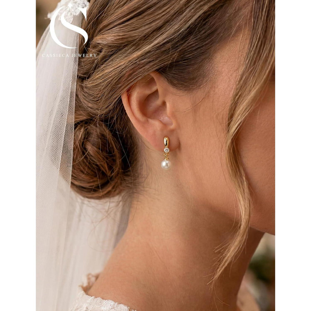 Ohrclips Damen 14K Gold Perlen Zirkonia Ohne Ohrlöcher