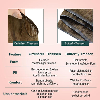 Echthaar Butterfly Tressen Ombre Braun Blond 45cm