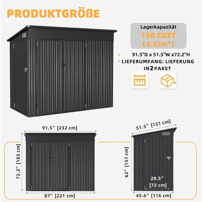 Outdoor Gerätehaus 8x4 ft – Pultdach, wetterfest & sicher