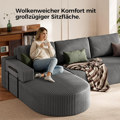 Ecksofa mit Schlaffunktion, Grau – Komfortabler Schlafsofa mit Chaise Longue