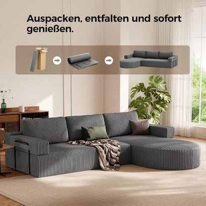 Ecksofa mit Schlaffunktion, Grau – Komfortabler Schlafsofa mit Chaise Longue