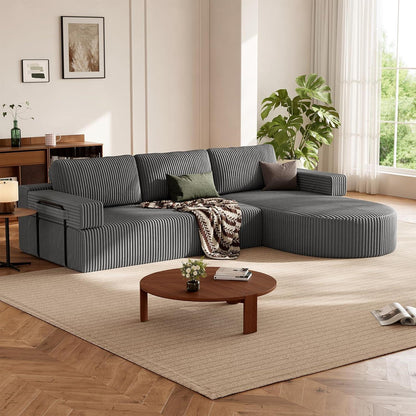 Ecksofa mit Schlaffunktion, Grau – Komfortabler Schlafsofa mit Chaise Longue