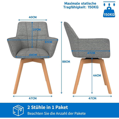 2er Set Drehstühle Samt, Dunkelgrau mit Armlehnen & Holzbeinen