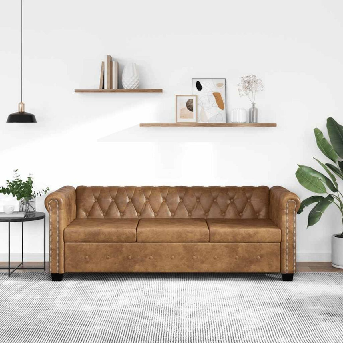 3-Sitzer Chesterfield Sofa Braun in Lederoptik