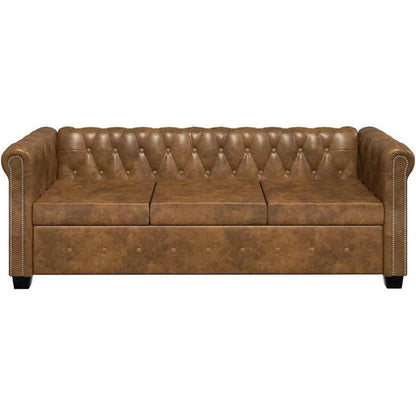 3-Sitzer Chesterfield Sofa Braun in Lederoptik