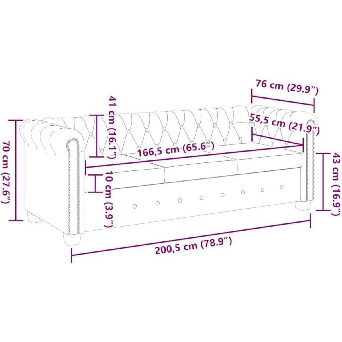 3-Sitzer Chesterfield Sofa Braun in Lederoptik