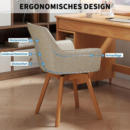 2er Set Esszimmerstühle drehbar, Samt, Holzbeine, Khaki