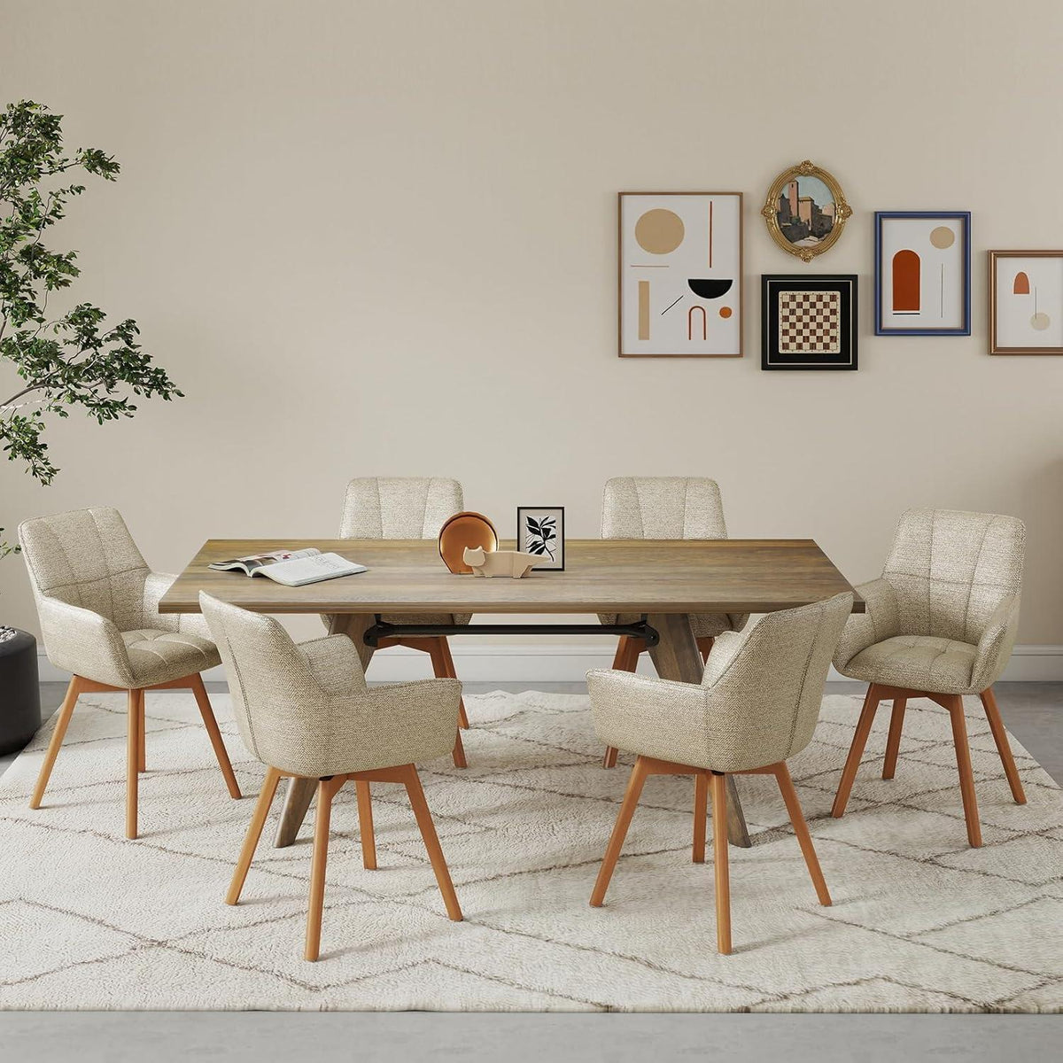 2er Set Esszimmerstühle drehbar, Samt, Holzbeine, Khaki