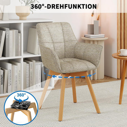 4er Set Esszimmerstühle drehbar, Samt, Holzbeine, Khaki