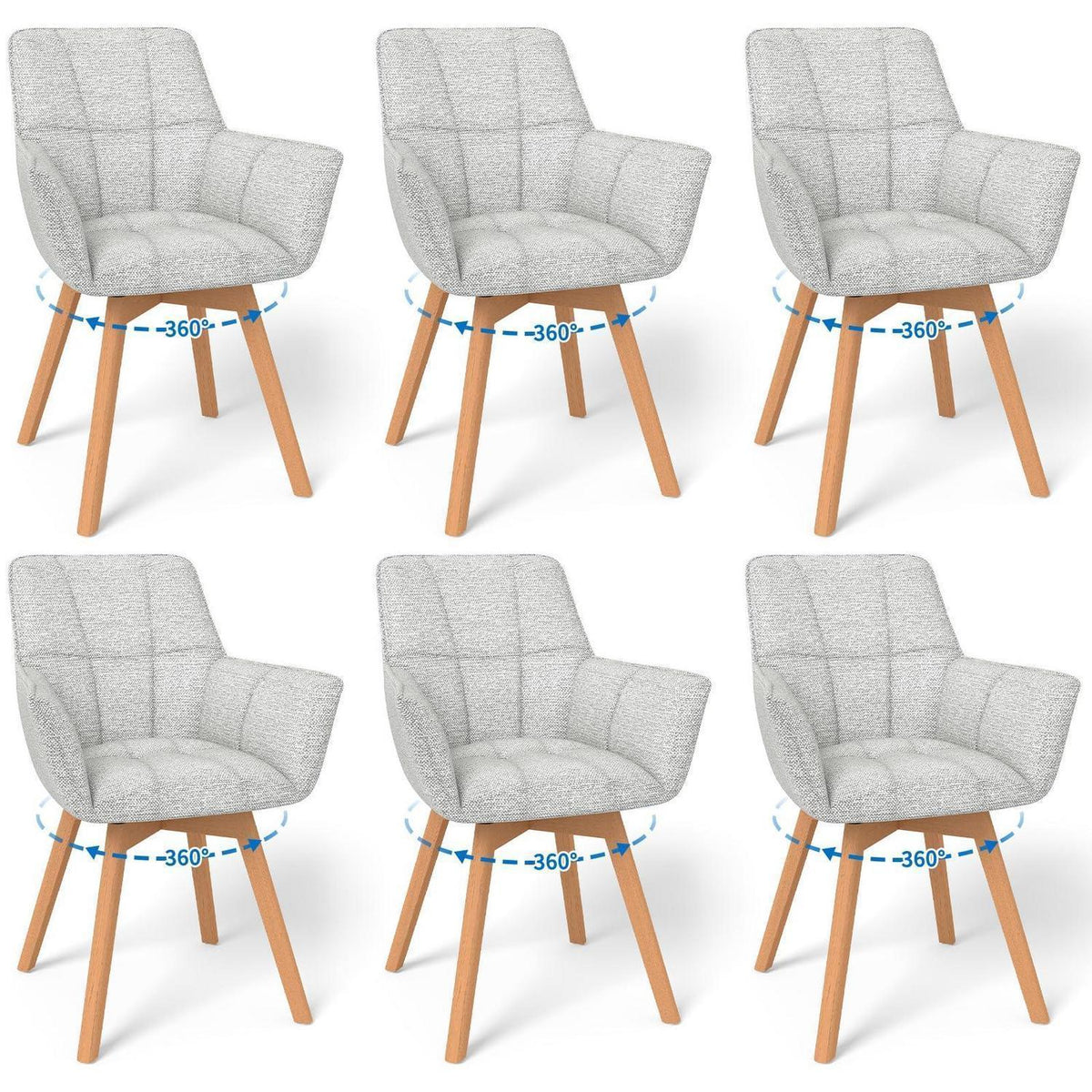 6er Set Drehstühle Samt, Hellgrau – Esszimmer & Wohnzimmer
