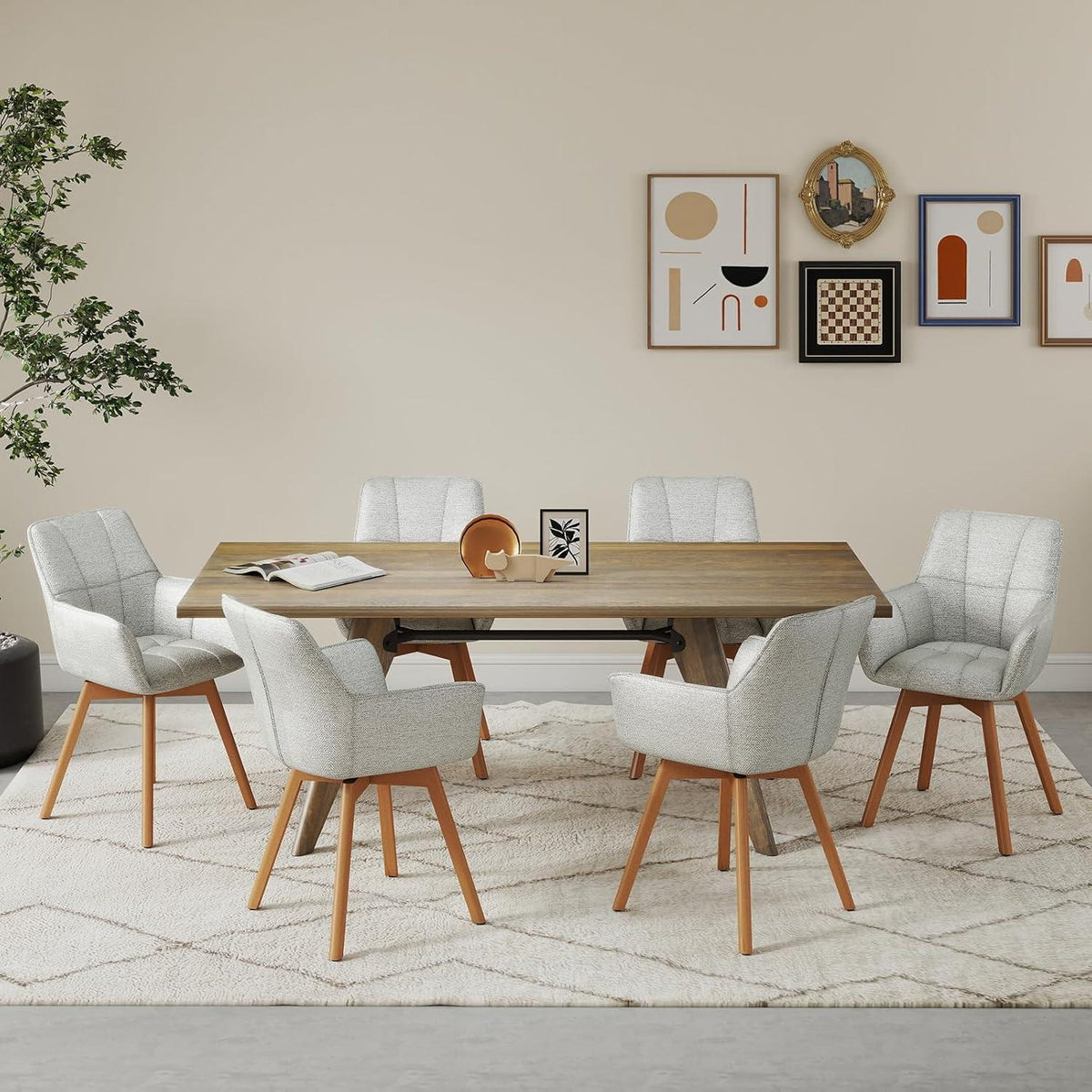 6er Set Drehstühle Samt, Hellgrau – Esszimmer & Wohnzimmer
