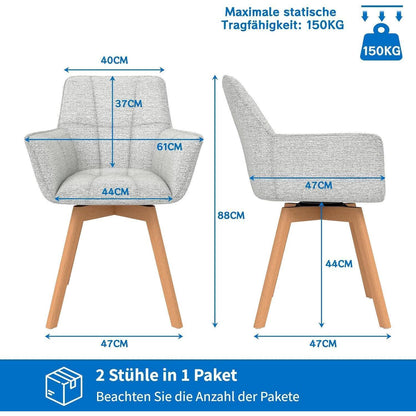 6er Set Drehstühle Samt, Hellgrau – Esszimmer & Wohnzimmer